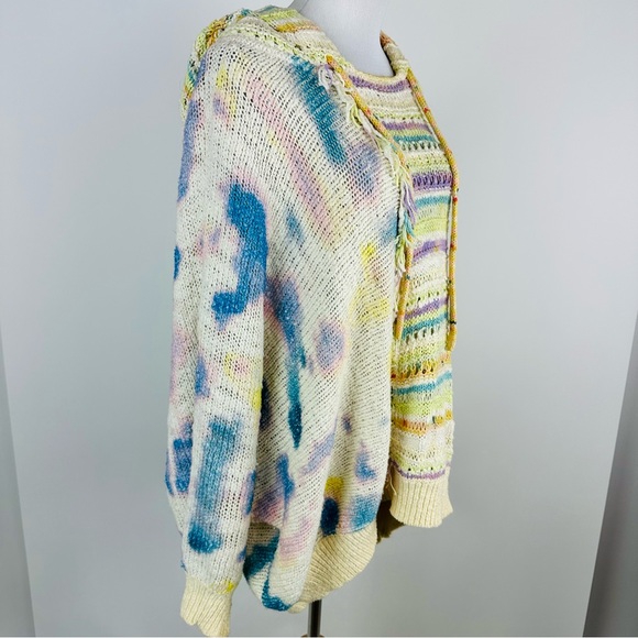 Free People Flower Child Multi Color Peace Sign Hoodie Oversized Sweater Large - Picture 5 of 11